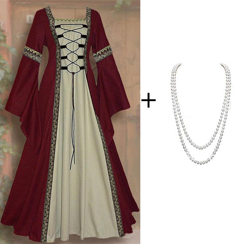 

Готическое Ретро Средневековое Платье с Кружевом на Шнуровке и Рюшами - Женский Костюм для Выступлений с Длинным Рукавом 5XL