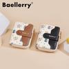 Baellerry Women's Cute Printed Short Wallet with Buckle, Zipper, and Multiple Card Slots