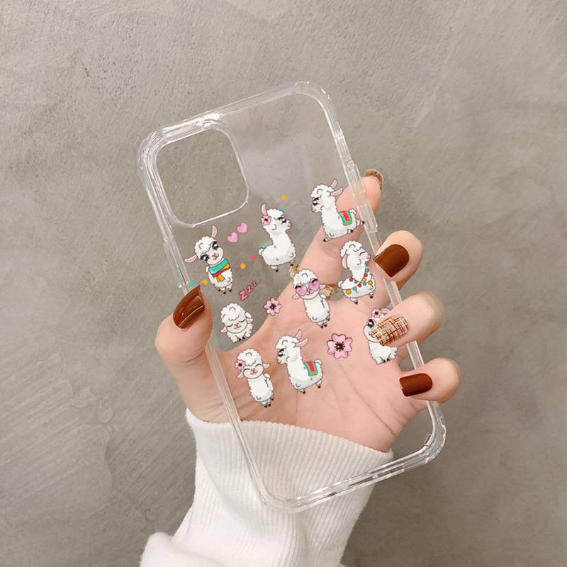 Kawaii śliczne lama alpaka zwierzęta kreskówki kolorowe etui na telefon dla iphone 13 11 12 pro XS MAX 8 7 6 6S Plus X 5S SE 2020 XR etui