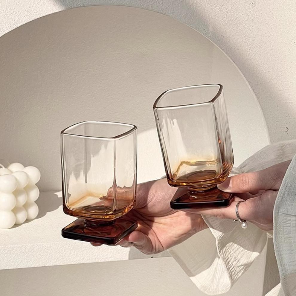 Maillard Glass Cup Home Vintage Mug Coffee Cup Beverage Cocktail Cup, 2pc