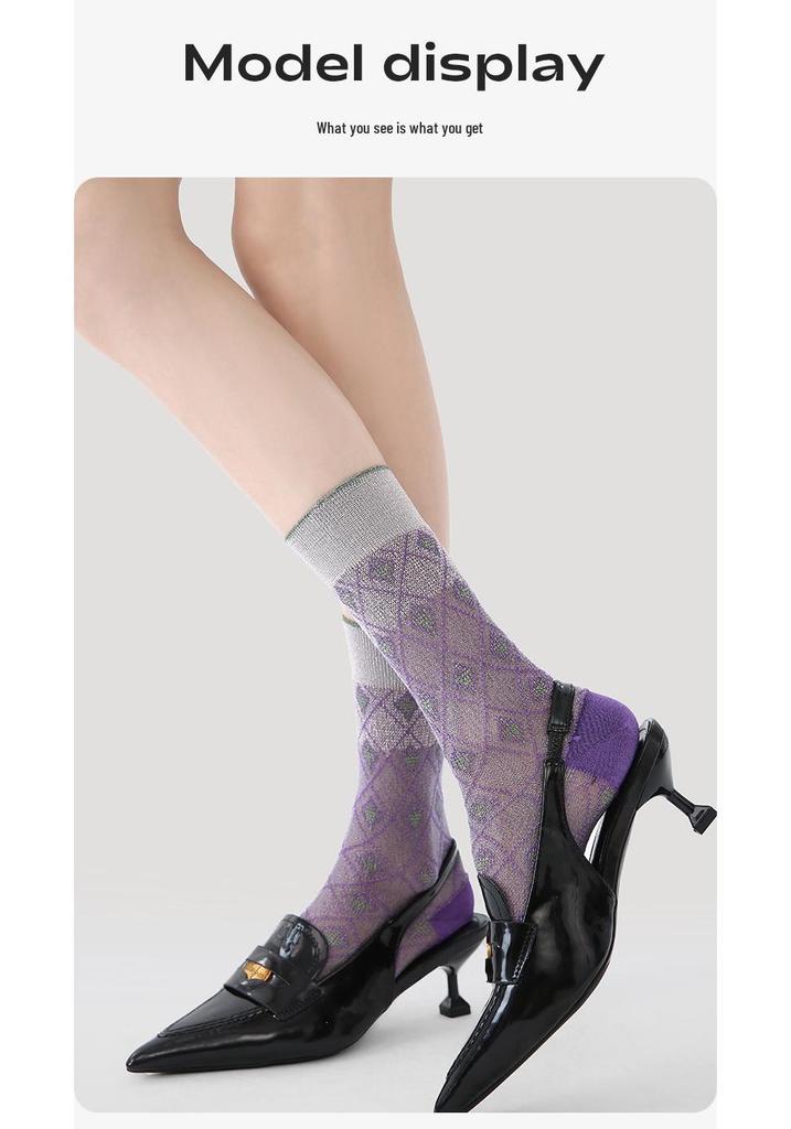 Renaissance Women's Seamless Mid-Calf Socks - Breathable, Thin, Purple, Cute Spring/Summer Socks
