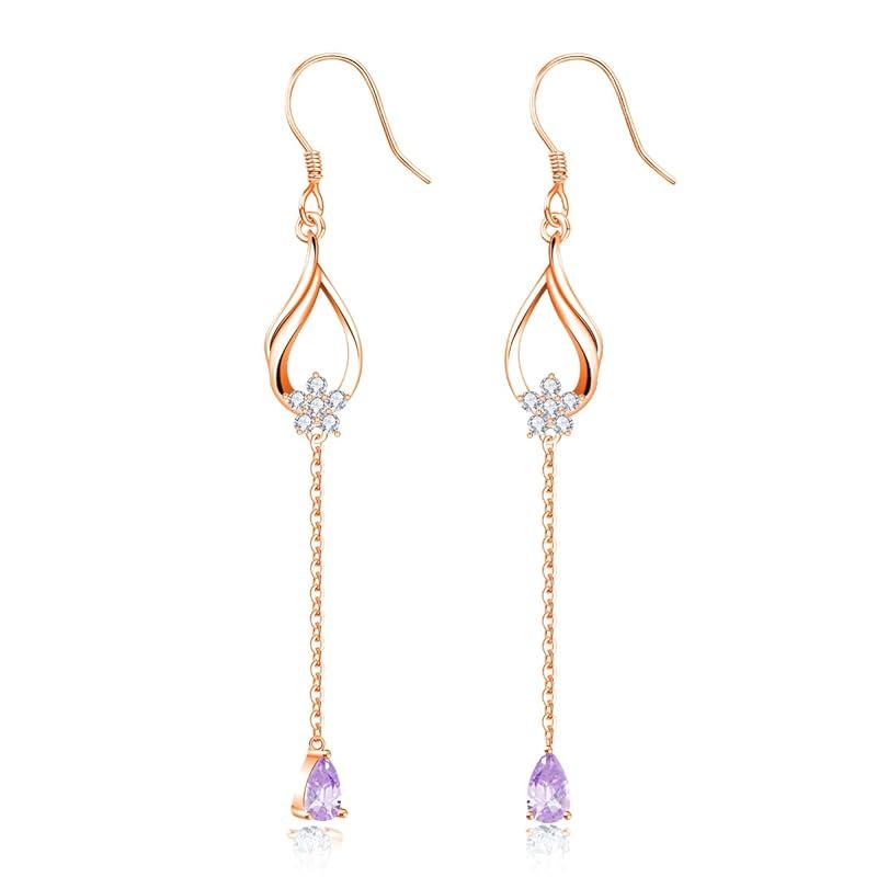 

Naniwaai earrings ladies Popularity June birthstone hook sway cherry blossoms silver Compatible with metal allergies cute long woman flower present