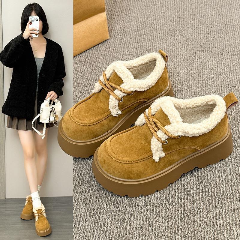 Retro Thick-soled Velvet Cotton Shoes for Women's New Winter Warm Student Hairy Edge Shoes for Women