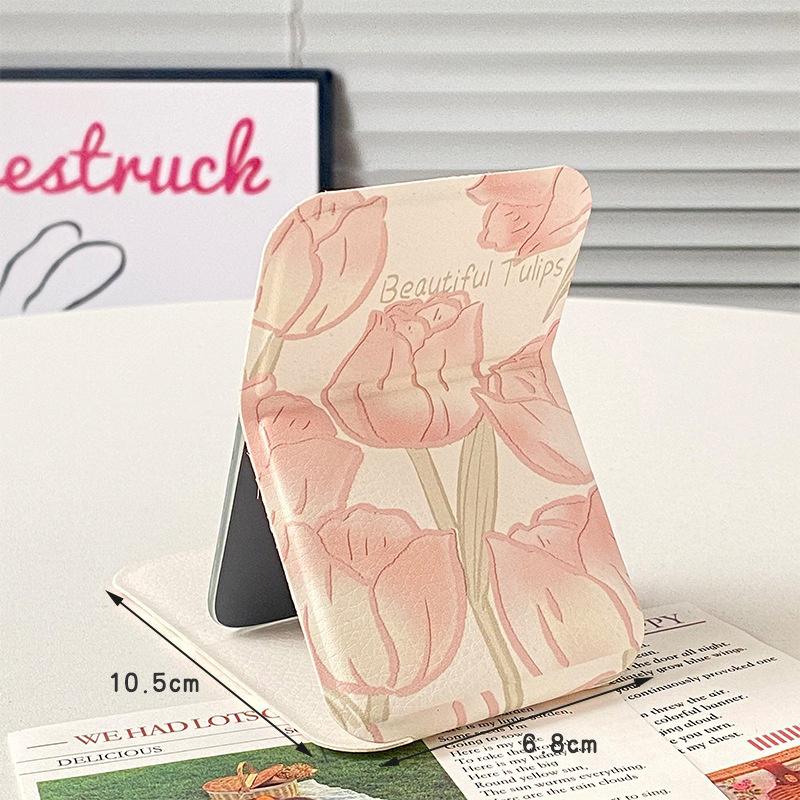 

Настольное зеркало для макияжа, однотонное, из искусственной кожи, простое, портативное, складное, студенческое, компактное, симпатичное, карманное зеркало 10.5cm розовый