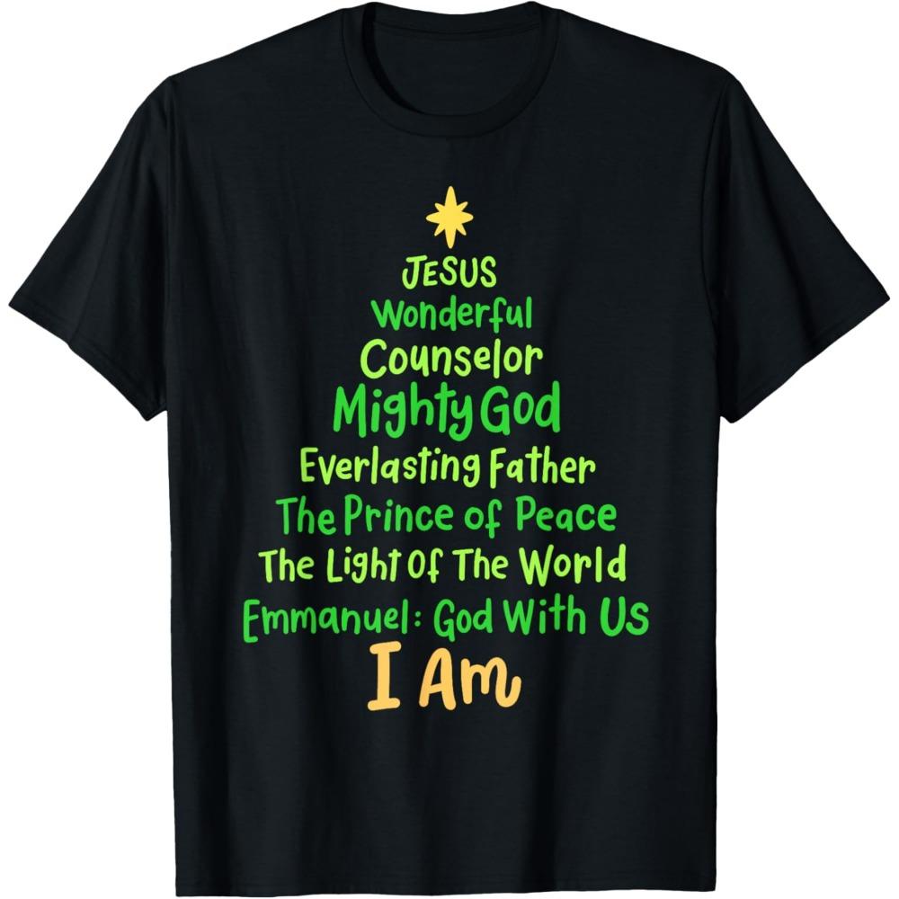Christian Christmas Jesus Bible Names Xmas Tree Shaped T-Shirt High Quality Cotton Tops Streetwear Men Sweatshirt Short-sleeve S разноцветный