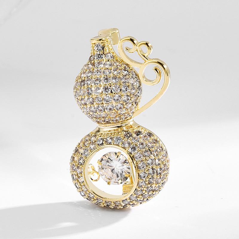 Guochao Exquisite Auspicious Gourd Brooch Slightly Inlaid Zircon Corsage Jacket Pin Direct Supply