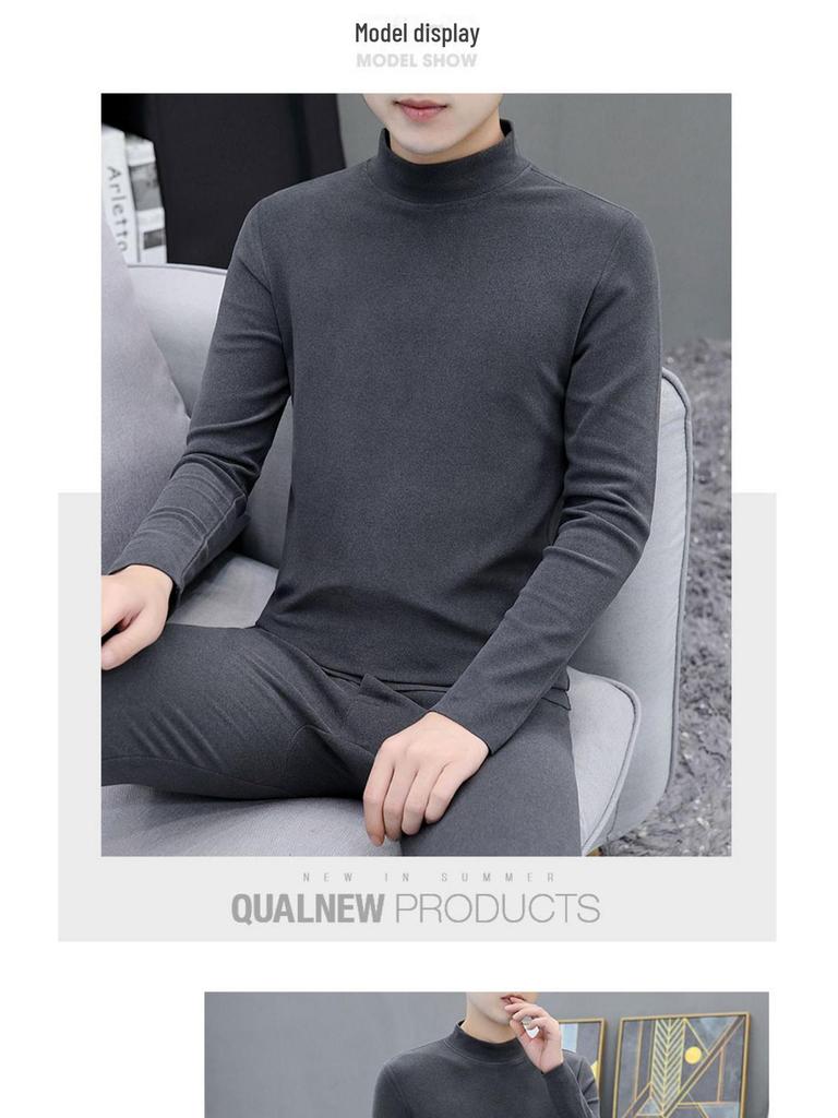 Men's Reversible Thermal Underwear Set with Half-High Collar and Seamless Velvet Fabric for Fall/Winter