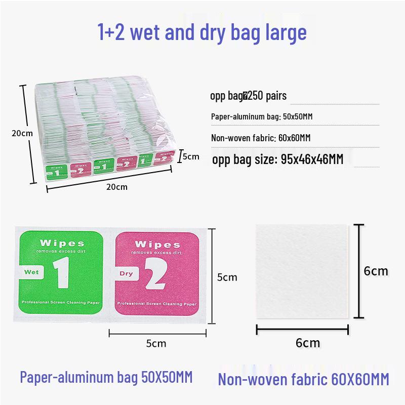 1+2 Wet & Dry Mobile Screen Cleaning Kit: Tempered Film, Dust Removal Sticker, Alcohol Pad