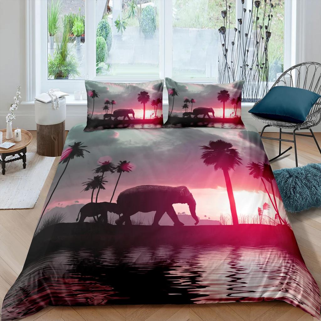 Tree And Sunset Duvet Cover Sets Landscape Mountain Tropical Trees Bedding Set Starry Sky Comforter Cover 2/3Pcs Queen King Size