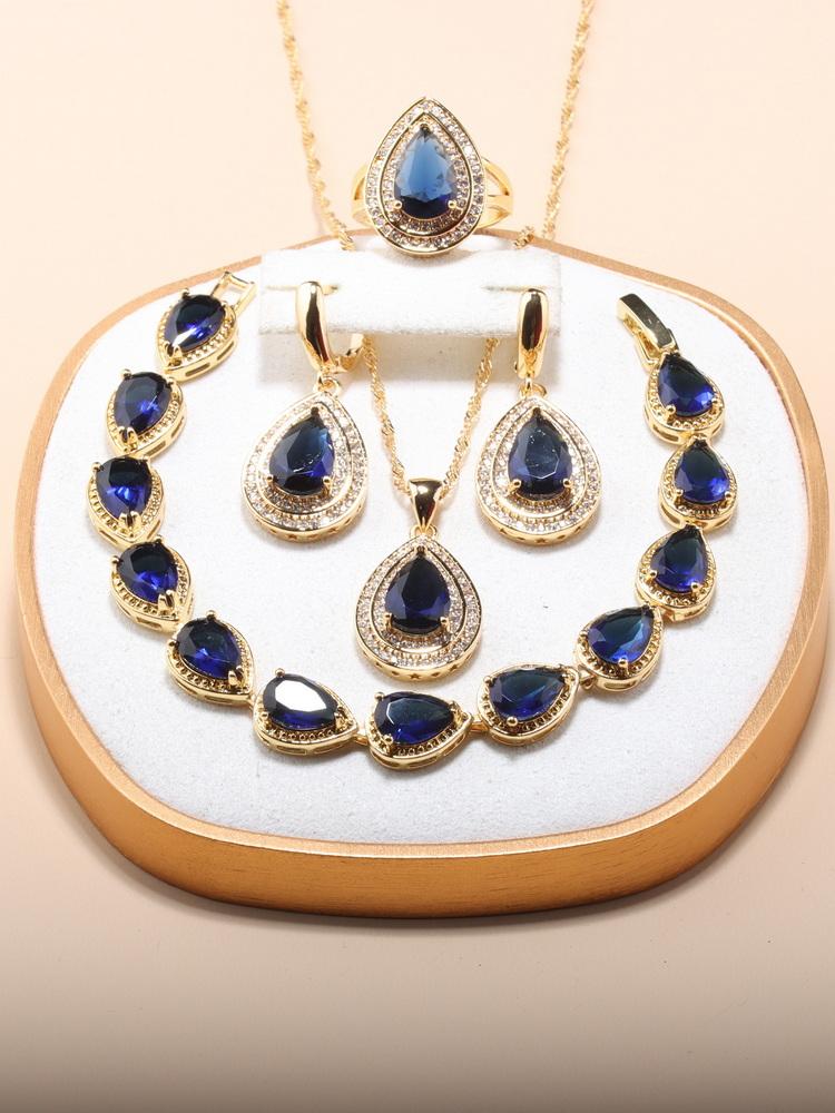 African Nigeria  Gold Plated Luxury Jewelry Sets Italian Wedding Dress Cz Accessories 13-Colors 5-Piece Sets For Women  Gift