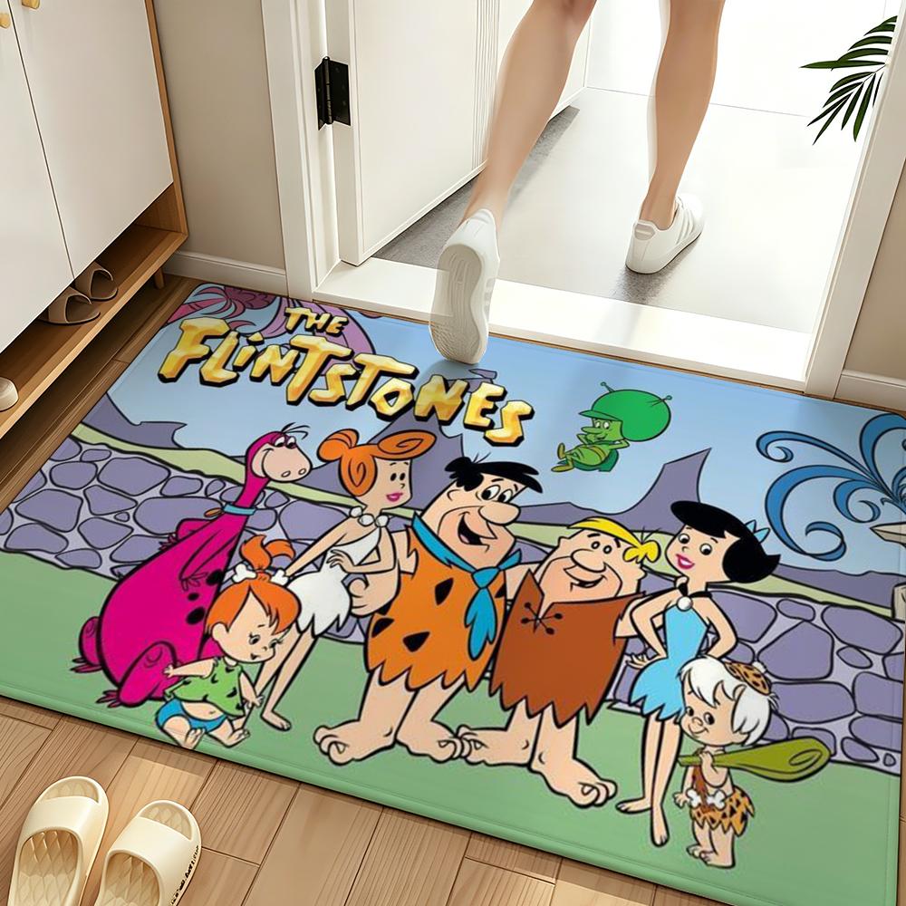 Cartoon T-The F-Flintstones Floor Mat Soft Flannel Floor Mat Suitable for Entryways, Living Rooms, Bedrooms, and Bathrooms