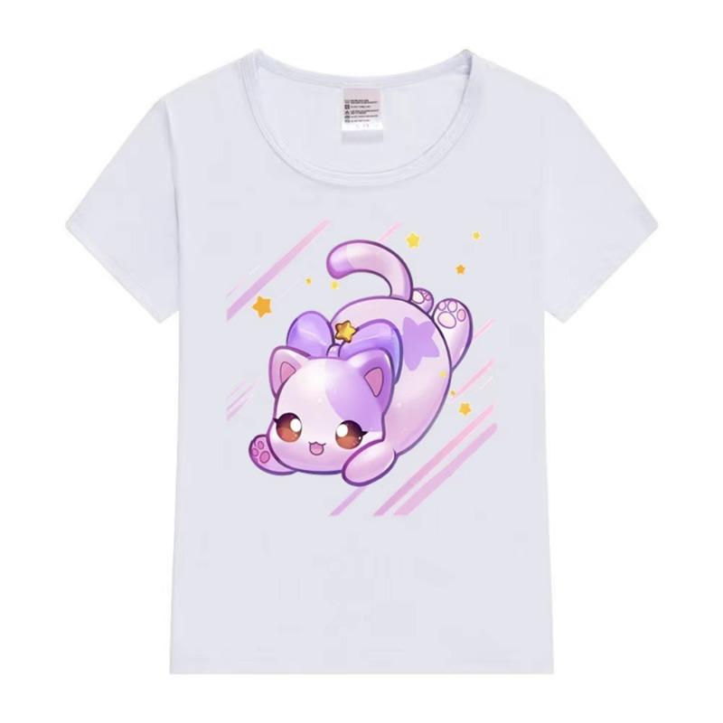

2025 Summer Children s T-shirt Aphmau Cartoon Printed Cotton Short Sleeve Round Neck Comfortable Top Soft Fabric 100