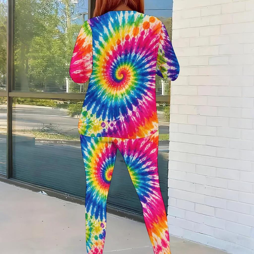 Women Plus Size Round Neck Long Sleeve Printed Top And Fitted Pants Two Piece Set