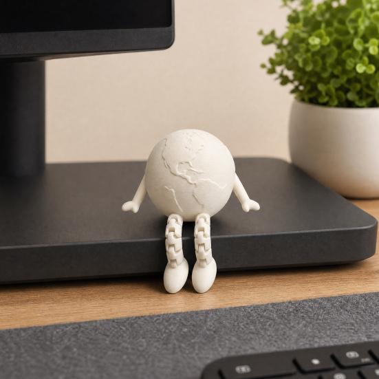 3D Printed Articulated Earth Figurine, Flexible Poseable Earth Buddy Statue, Cute Fidget Ornament, Matte Smooth Decor for Home Office Desk Car,