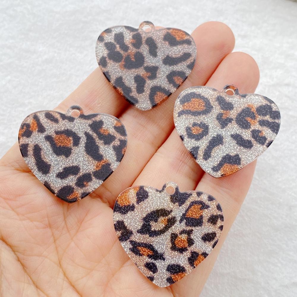 6Pcs Cute Colorful Leopard Print Heart Shape Charms For Necklace Bracelet Earring Diy Jewelry Making Accessories Keychain