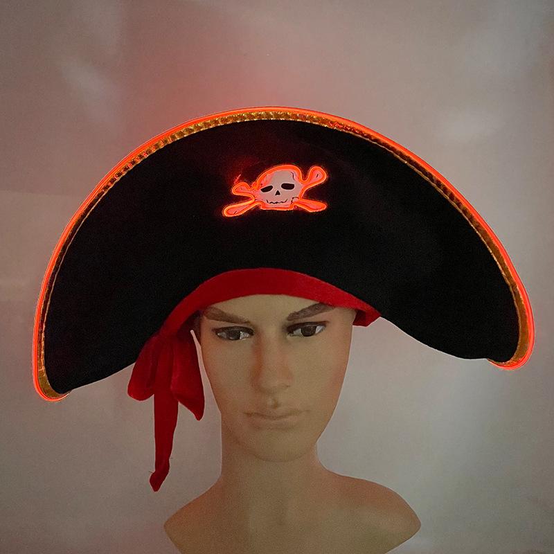 Lighting Up LED Pirate Hat Adult Pirate Hat Halloween Pirate Costume for Men Women Teens Halloween Masquerade Cosplay