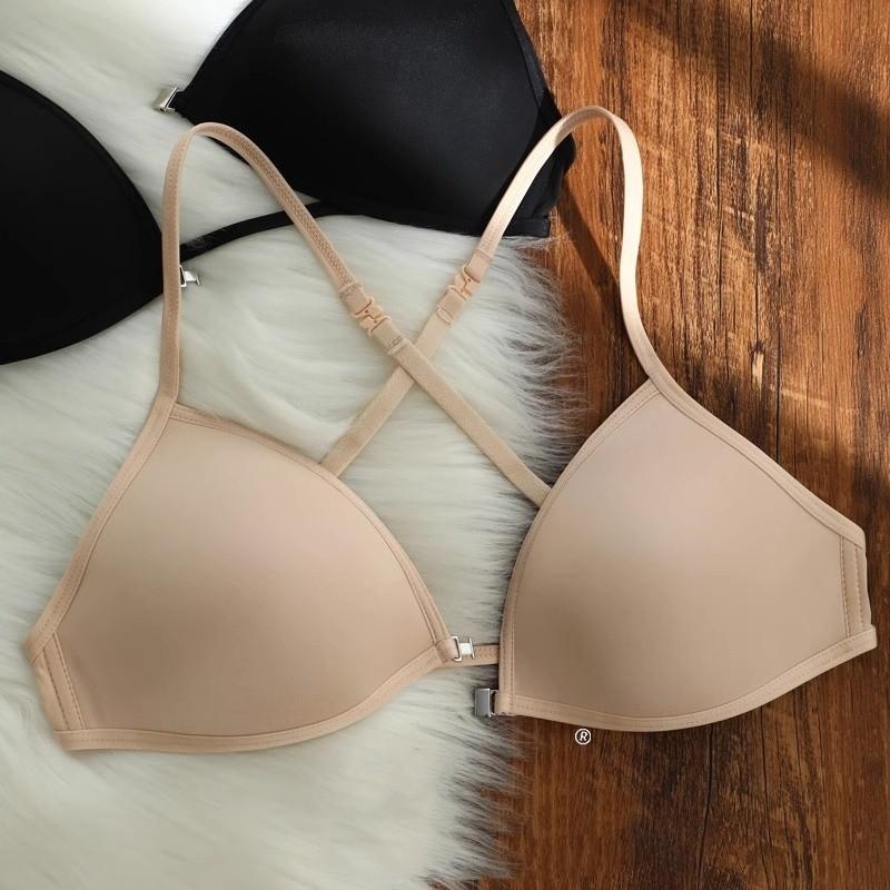 

Allofme Женское французское нижнее белье с треугольными чашками Бесшовное и беспроводное нижнее белье Красивый бюстгальтер сзади 38