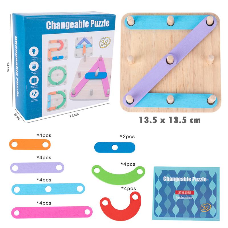 

Geoboard Montessori Sensory Wooden Puzzles Toys Shape Color Letter Number Construction Puzzle Geometric Pegboard Children Toys