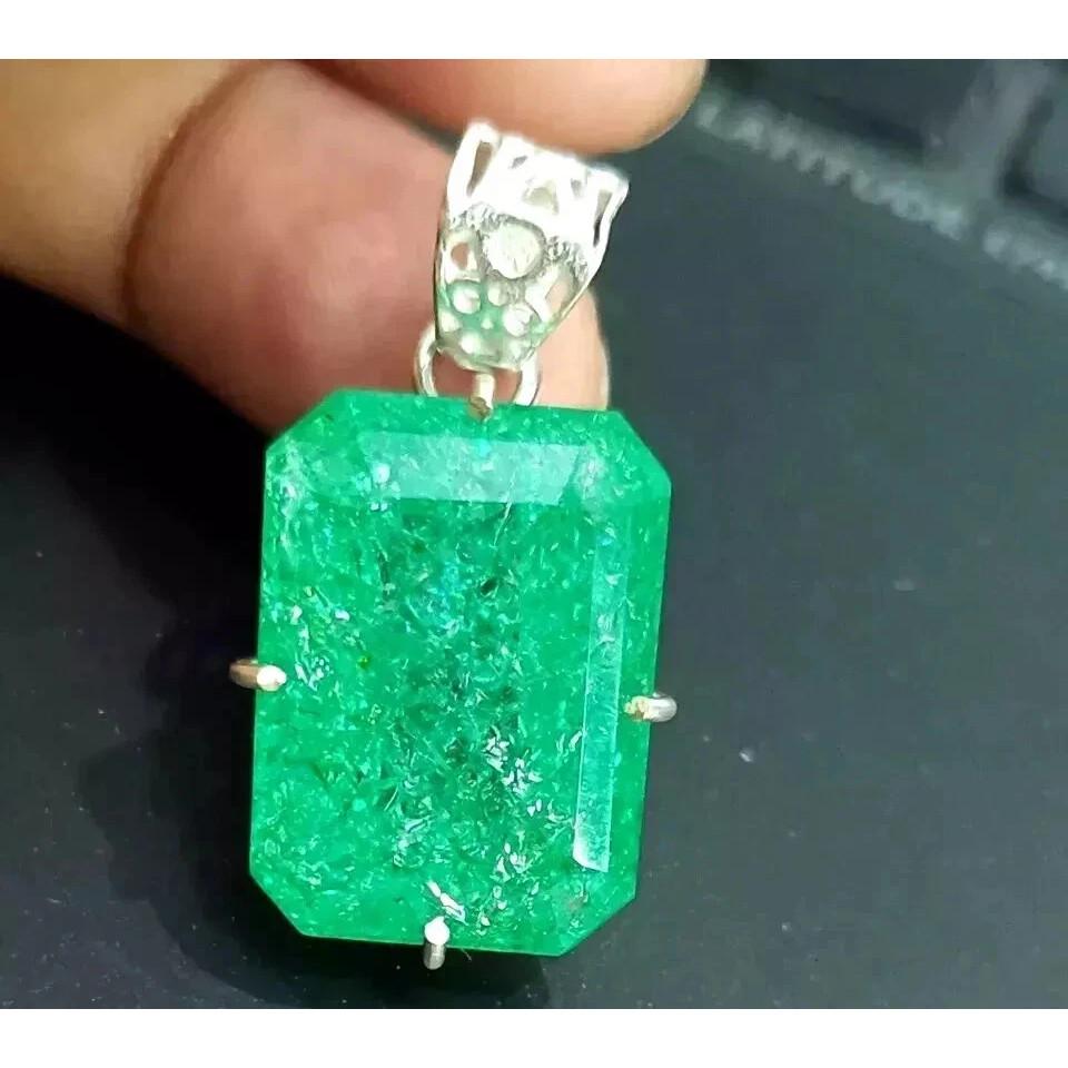 BMR Jewels Natural 58 Ct Green Emerald Loose Gemstone 925 Silver Pendant