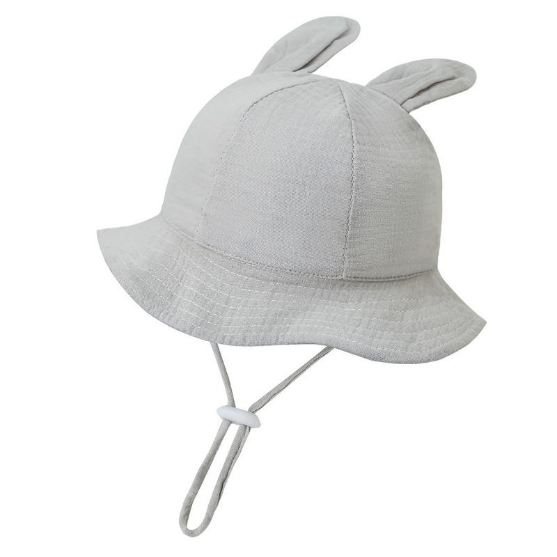 New Baby Gauze Basin Hat Baby Pleated Printed Bucket Hat Rabbit Ear Sun Hat 3-12M