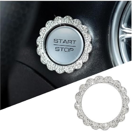 Bling Car Push to Start Button Sticker, Crystal Rhinestone Vehicle Engine Start Stop Ring Decal, Auto Interior Key Ignition Knob Ring Cover