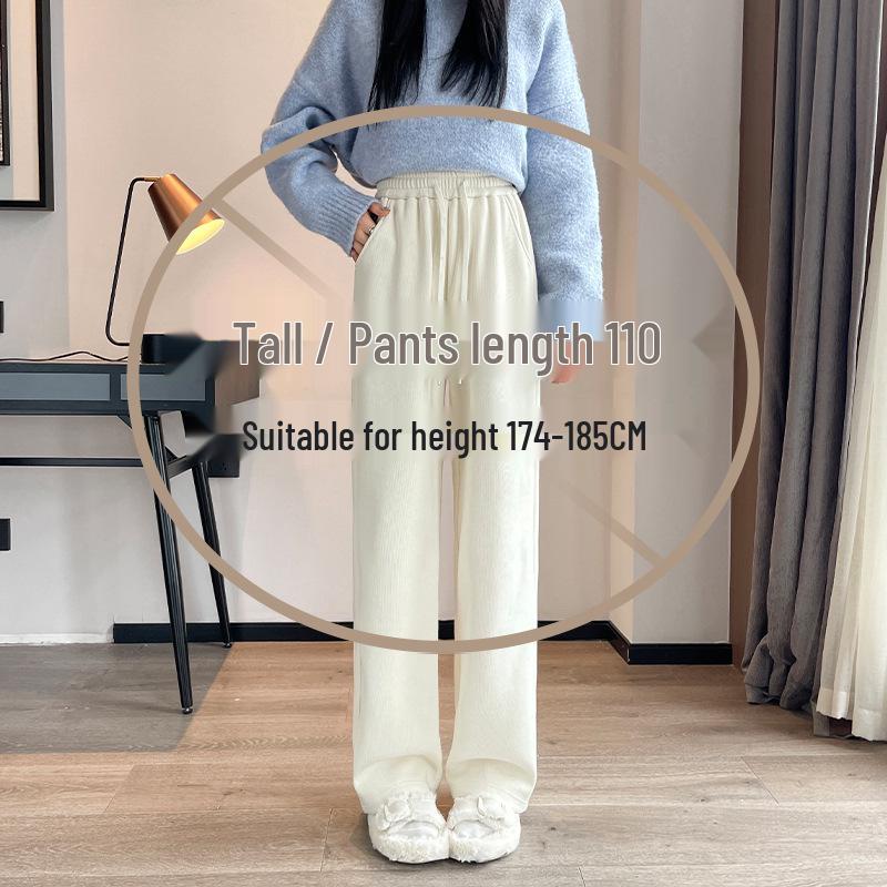 Women's Extra-Long White Lambswool Chenille Wide-Leg Knit Pants for Autumn/Winter (Tall Size 175)