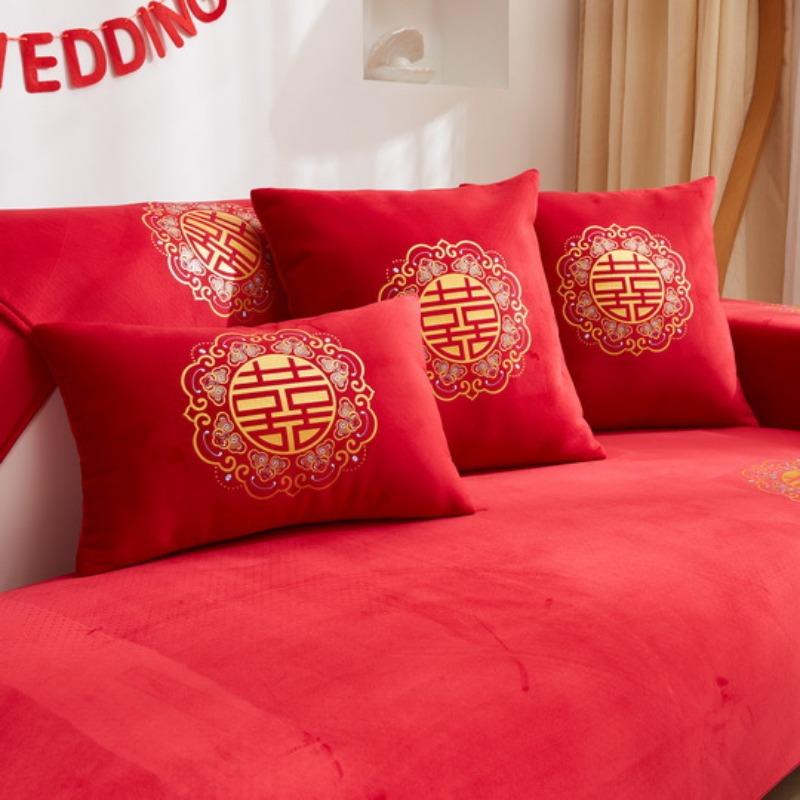 Festive Big Red Sofa Cushion, Suitable for All Seasons, Wedding Room Decoration, Cover Cloth, Wedding Non-slip Cover