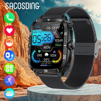 SACOSDING Smart Watch Mężczyźni Kobiety Fitness Sportowy zegarek Prawdziwy krokomierz 1,96 cala Pełny ekran dotykowy Bluetooth Połączenie Cyfrowe inteligentne zegarki Prezenty