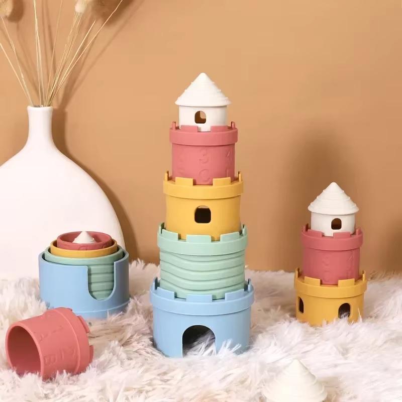 Baby Stacking Cups Montessori Bath Toy for Toddlers  Stackable Cups Early Educational Bath Outdoor Sensory Gift for Boys Girls