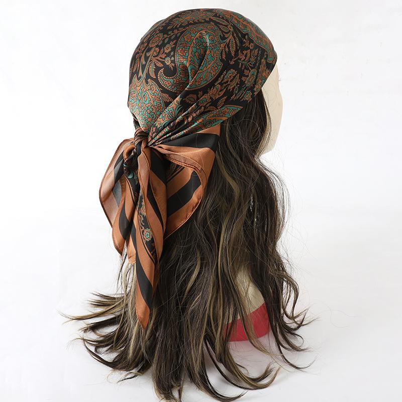 Head Scarf Women Luxury Brand Square Silk Foulard Satin Bandana Summer Soft Neckerchief Hijab Hair Scarves For Ladies