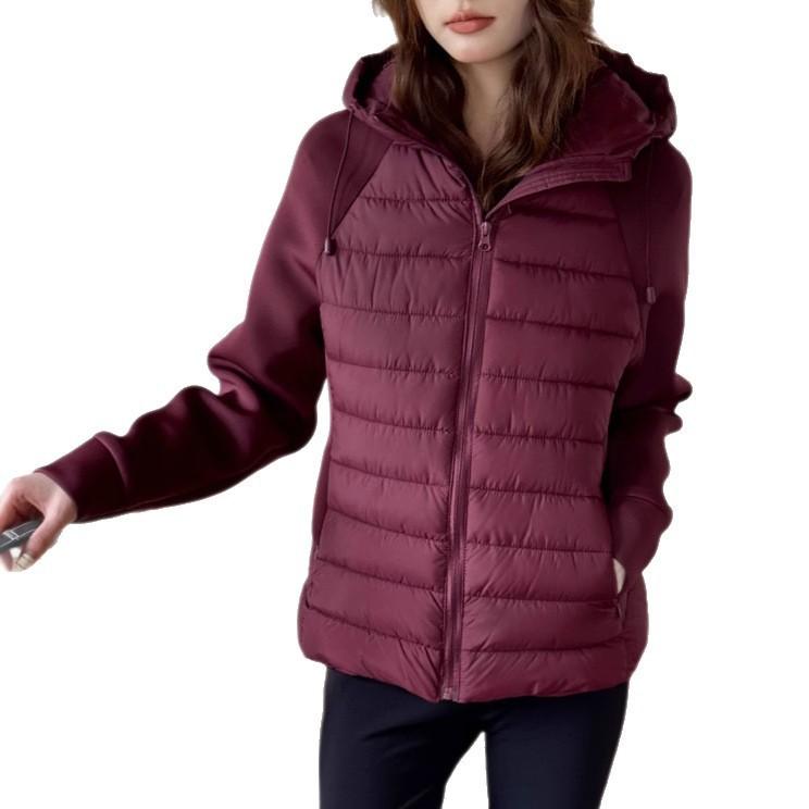 Splicing Knitted Long-sleeved Hooded Cotton Clothes Women's Autumn and Winter Versatile Casual Padded Cotton Warm Short Cotton-padded Jacket