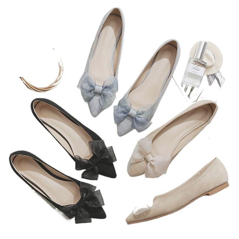 2025 New Spring Bow Fresh Bridesmaids Flat Bottom Pointed Fairy Style Evening Versatile Doudou Single Shoes