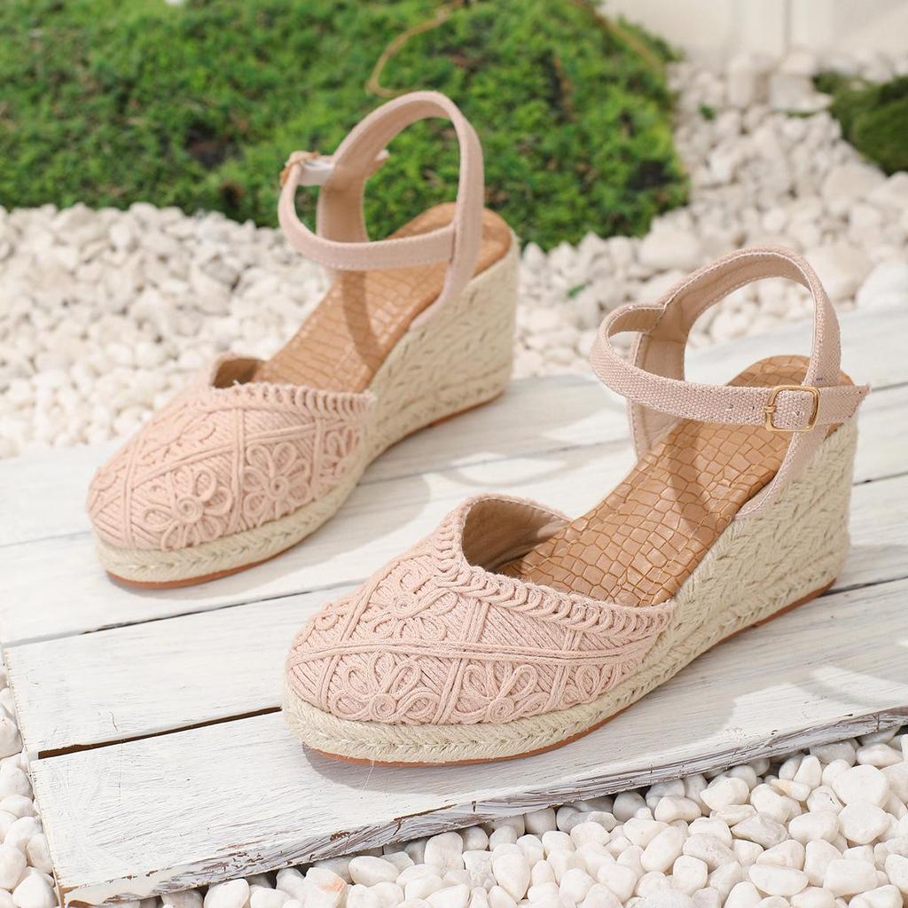 2026 Women's Hand-Woven Closed-Toe Wedge Sandals – Breathable, Comfortable High Heels