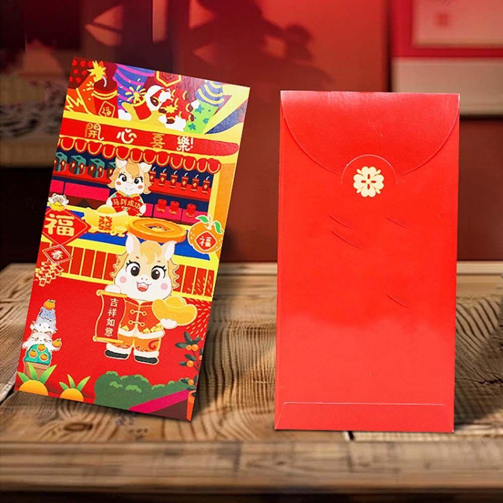 6pcs Paper Red Envelope Cartoon Red Pocket Gift Bag 2026 Horse Year Money Envelope  Spring Festival