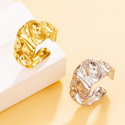Stainless Steel Retro Baroque Pleated Open Ring - Women's Punk Irregular Texture Index Finger Ring