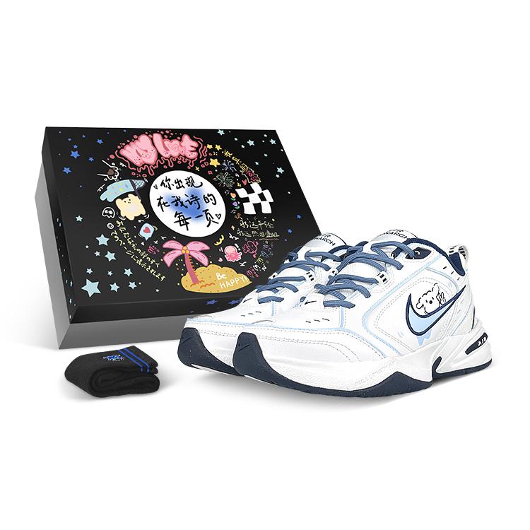 

Nike Air Monarch 4 Low top Chunky Sneakers Unisex White Blue 415445-102(Team47-M4SBOX) 44