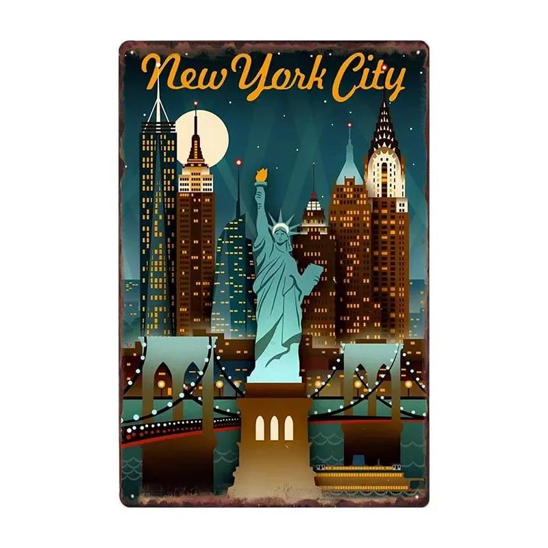 New York Metal Posters Vintage Tin Sign USA Flag Bar Pub Club Toilet Wall Decor Home Plate Retro Plaques 20x30 cm
