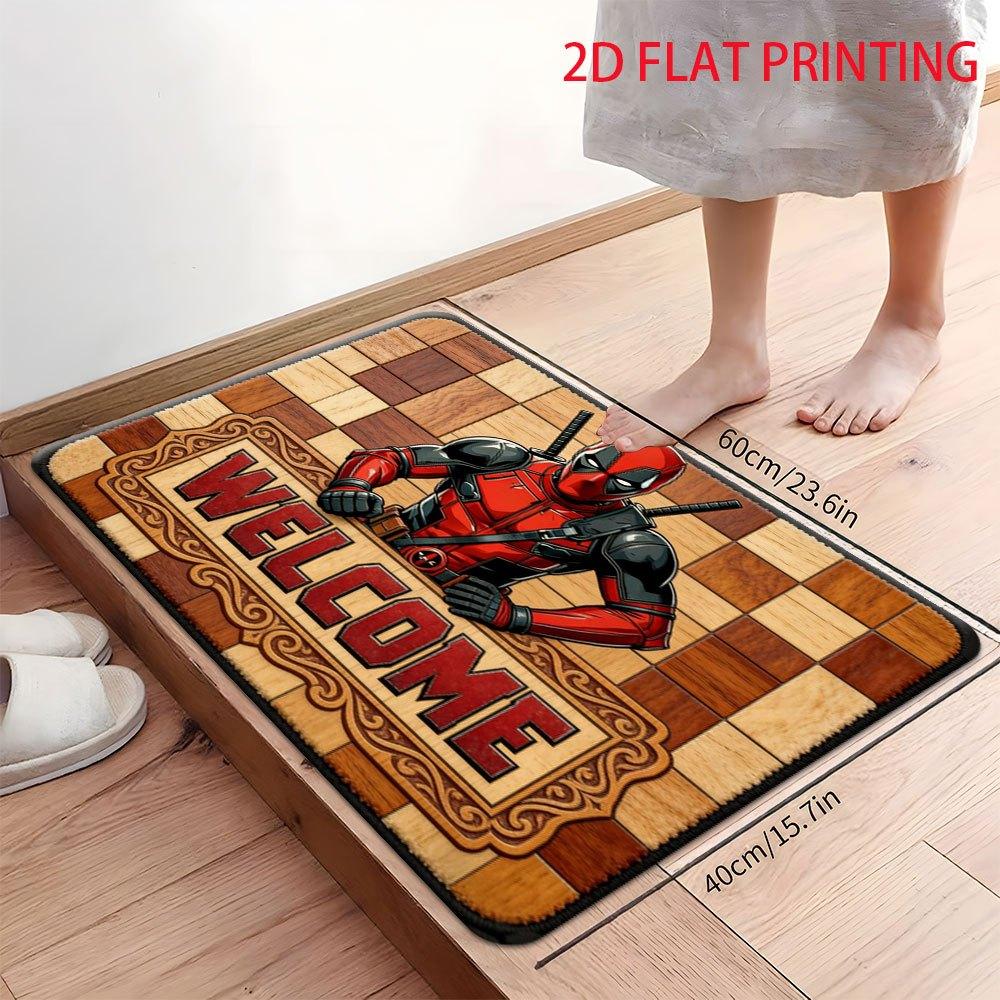 Authorized 1pc Marvel 2D Flat Printed Deadpool Welcome Outdoor Rugs, Suitable for Living Rooms, Bedrooms, Kitchens, Corridors,
