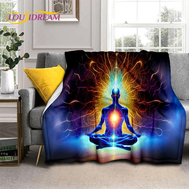 3D Yoga Meditation Rainbow 7 Chakra HD Soft Flannel Blankets,Throw Blanket Comfortable Blanket for Picnic Beds Home Bedroom Gift