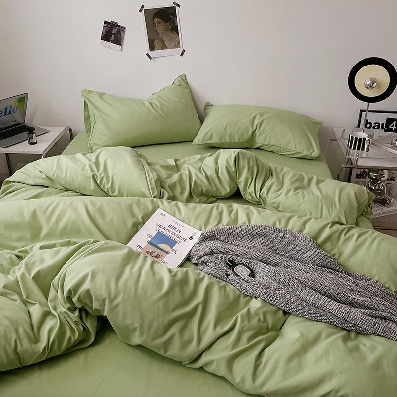 Japanese Solid Color Bed Set - Skin-Friendly, Breathable Sheets and Quilt Cover for Dormitories