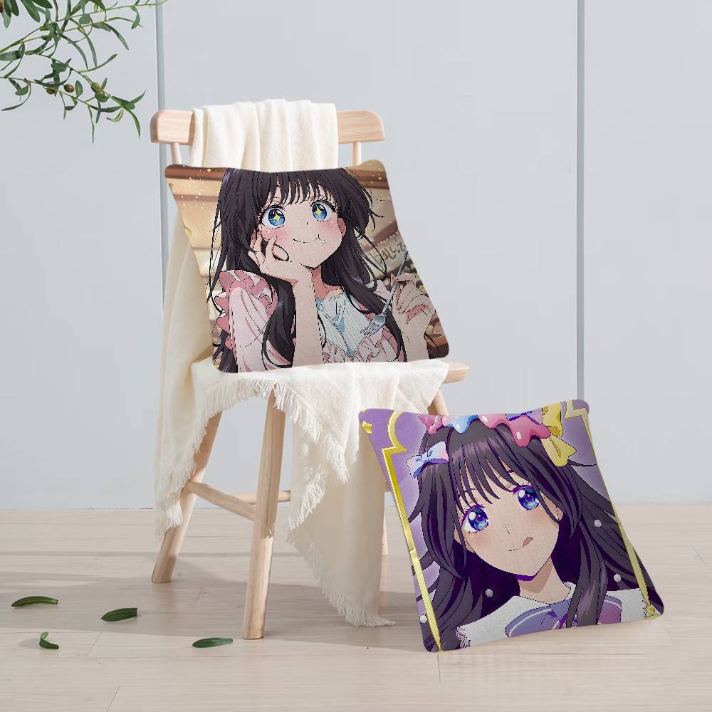 New K-Kaoruko Waguri Pillow Covers Cartoon Sofa Decorative Home Double-sided Printing Short Plush Cute Cushion Cover