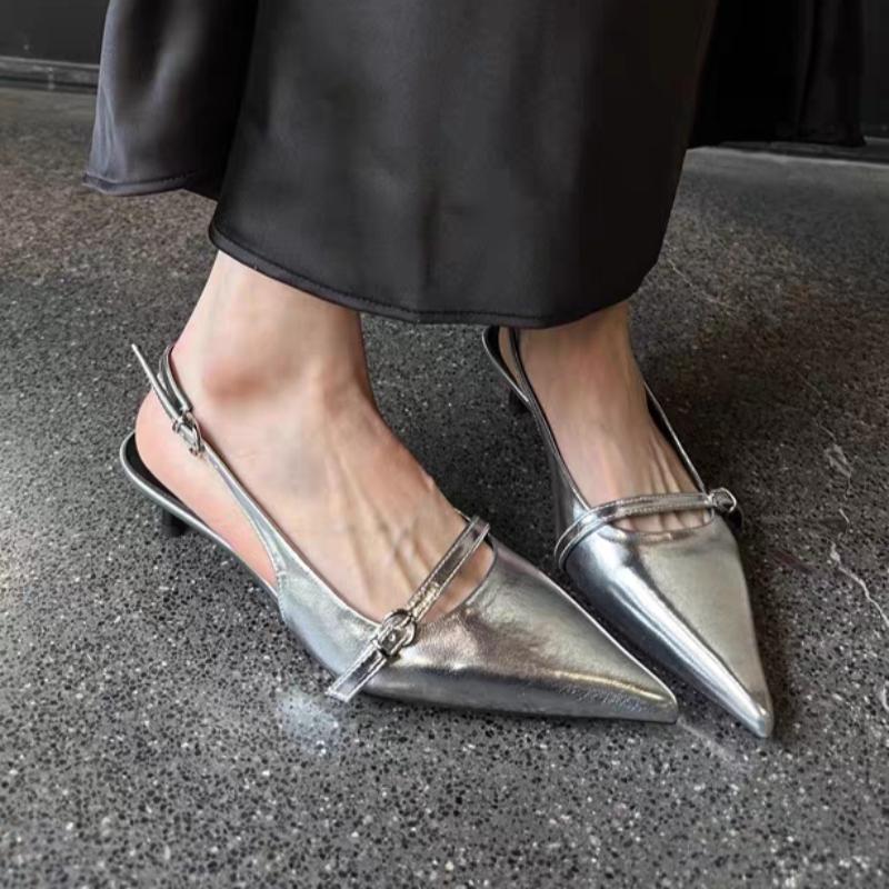 2025 Spring New Women Pointed Toe Sandal Shoes Fashion Shallow Slip On Ladies Elegant Slingback Shoes Thin Low Heel Pumps