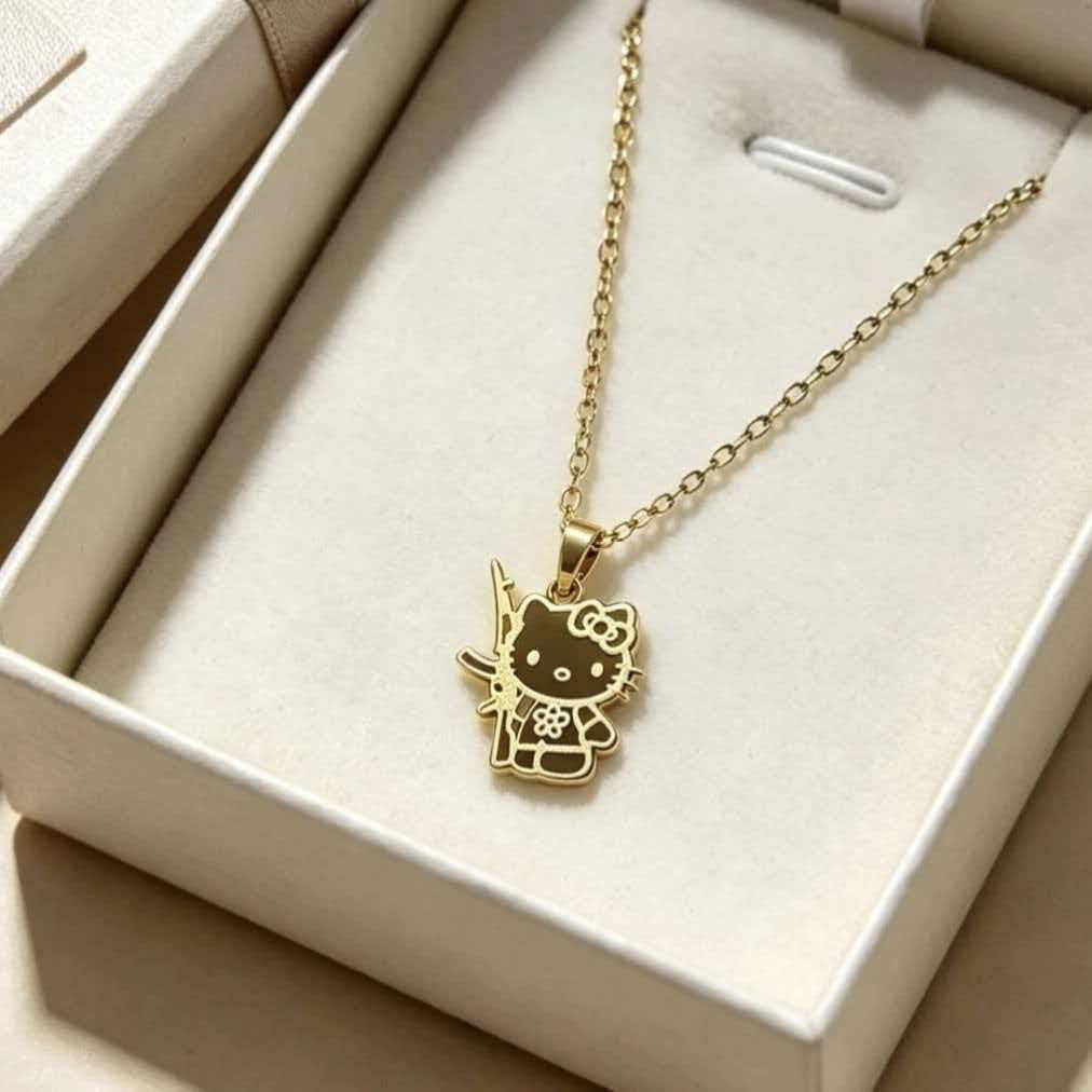 Hello Kitty Gold & Silver Titanium Necklace - Stylish, Durable, Colorfast Clavicle Chain for Students and Parties