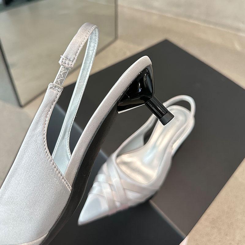 Fashion Silk Fashion Shallow Women Low Heel Pumps Shoes New In Spring Summer Female Slingbacks Footwear Slip On Ladies Thin Heels Shoes
