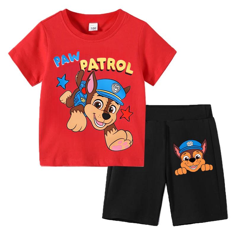 PAW Patrol Children's T-shirts Sets Summer Cartoon Print Boys Short Sleeve Shorts 2pcs Suit Kids Outfits Casual Clothing Sets