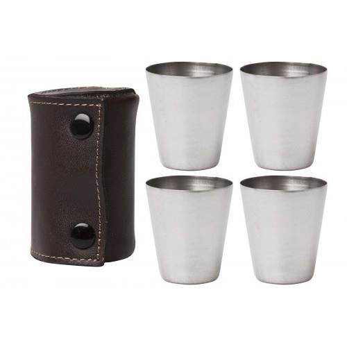 Set de 4 verres à shot avec Pochette en Cuir