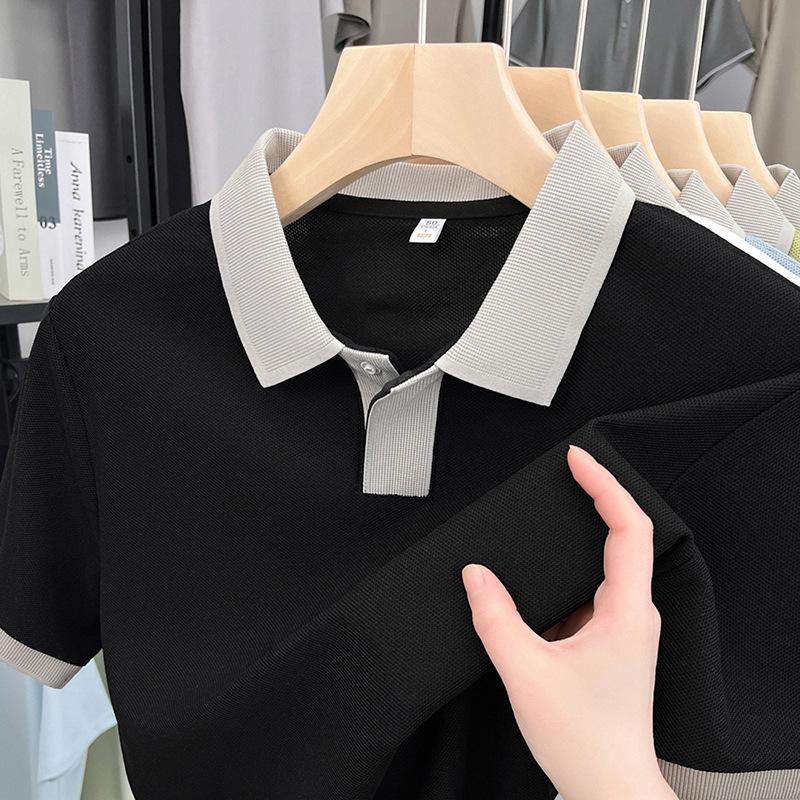 Ny sommar högkvalitativ herr kortärmad pikétröja slag avslappnad kontrasterande färg t-shirt för män
