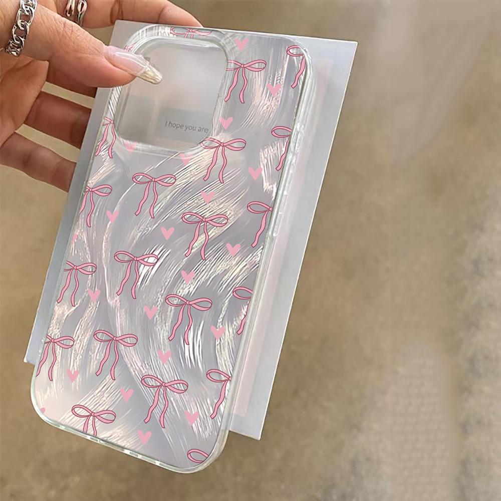 Pouzdro na telefon s mašlí v dívčím stylu Láska Pro iPhone 17 Pro 15 16 14 13 12 11 Pro Max 17e 16e 8 7 Plus XR XS X Stříbrné Měkké Kryt proti pádu