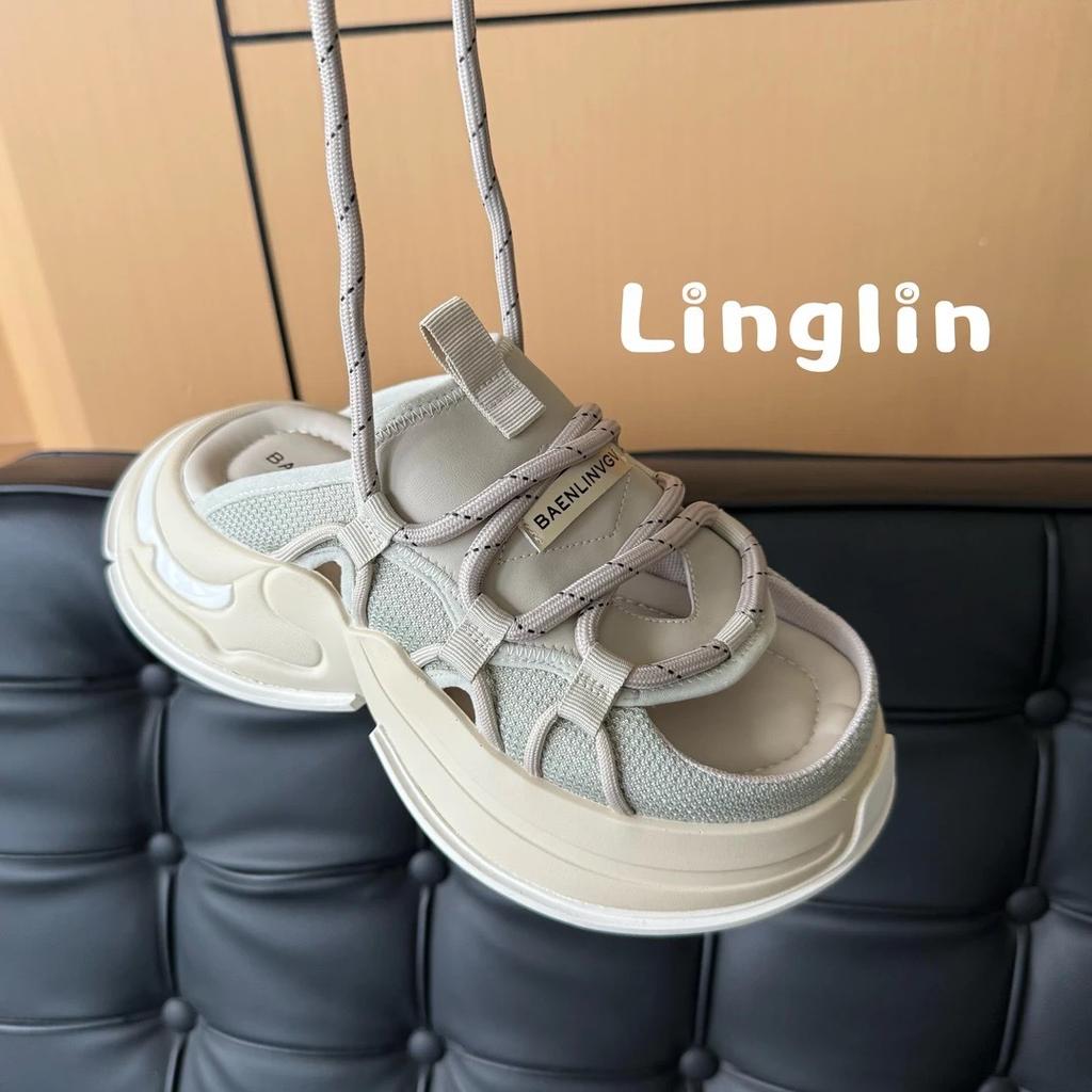 Leather Thick-bottomed Muffin Open-toed Cool Slippers for Women's Outerwear 2025 Summer New Slack Muller Dad Half Slippers