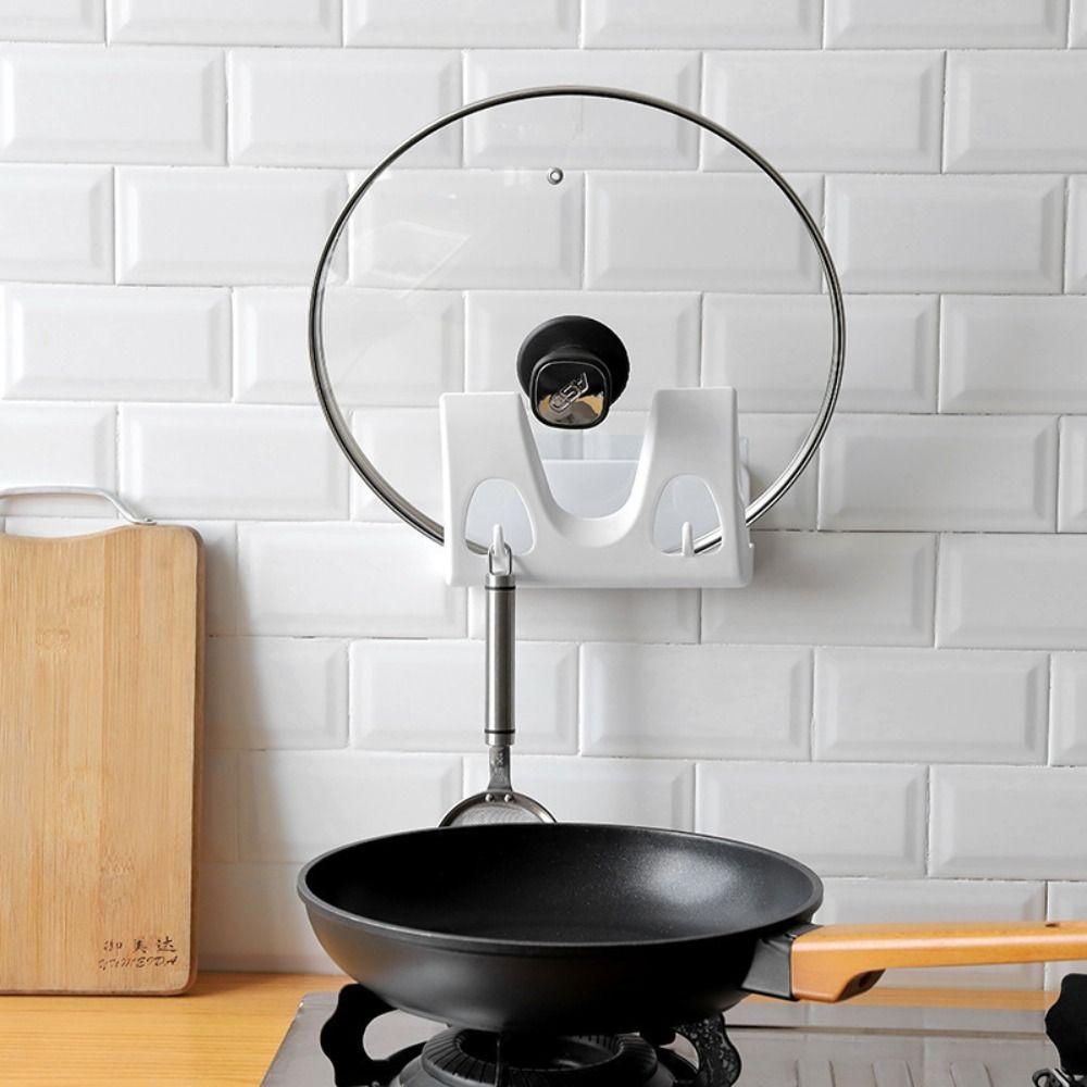 Free Punch Pot Lid Holder Wall Mounted Pan Cover Stand Household Pot Cover Rack  Spoons